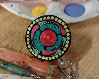 Hand Painted Dot Mandala Retractable ID/Badge Reel