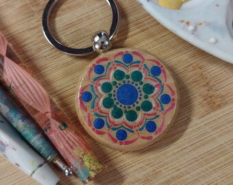Dot Mandala Double Sided Wooden Key Chain
