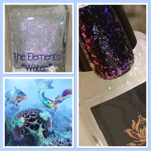 The Elements WATER chrome flake top coat nail polish