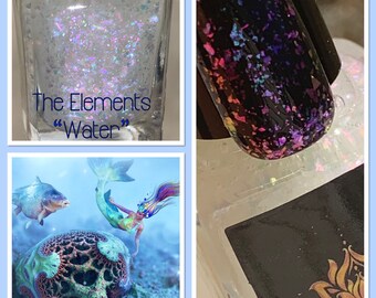 The Elements WATER chrome flake top coat nail polish