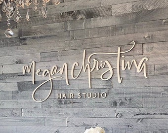 Beauty Salon Sign For Interior Wall with custom Logo in Gold, Silver, White, Black, or Wood