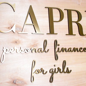 Metal Look, Brushed Gold Acrylic Logo Letters, Laser Cut