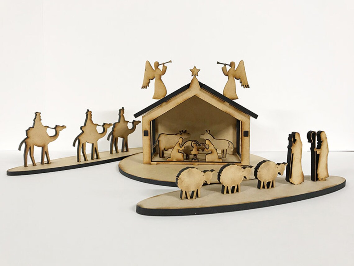 Wood Christmas Manger Nativity Scene DIY Style Laser Cut Etsy
