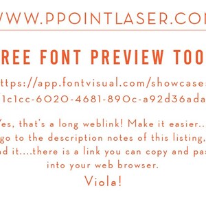K&ouml;nnte beinhalten: Ein Textbild mit der Website-Adresse "www.ppointlaser.com" und dem Text "FREE FONT PREVIEW TOOL". Das Bild enth&auml;lt auch eine URL: "https://app.fontvisual.com/showcases/3cf1c1cc-6020-4681-890c-a92d36ada7ba". Der Text auf dem Bild ist orange.