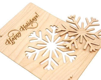 Weihnachtskarte mit Schneeflocken-Ornament aus Holz, lasergeschnitten, modernes Design, tolles Geschenk