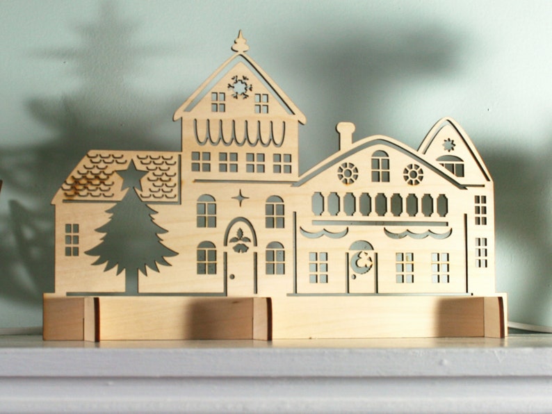 Wood Christmas Village Scene, Laser Cut Rustic, Christmas Decoration, Mantel Piece image 4