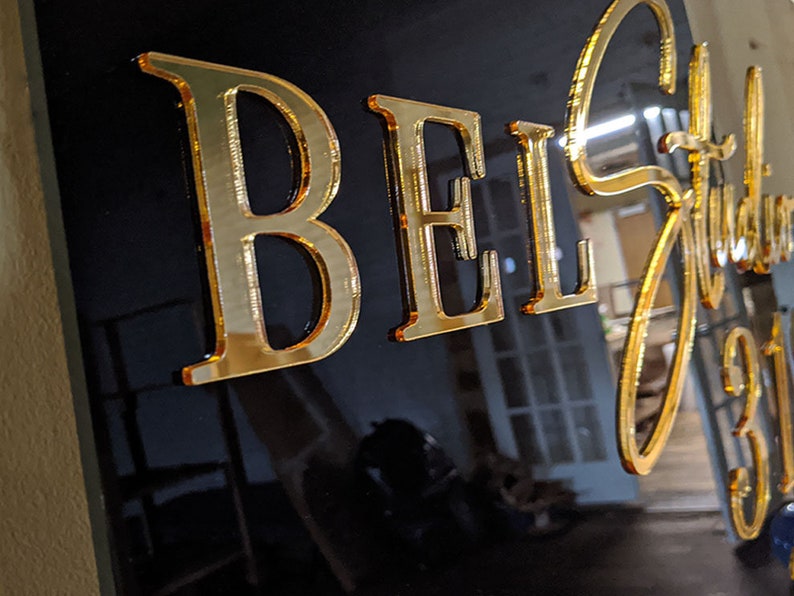 Gold Mirror Business Logo on BLACK Acrylic Custom Laser Cut Etsy