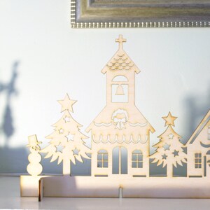 Wood Christmas Village Scene, Laser Cut Rustic, Christmas Decoration, Mantel Piece image 2