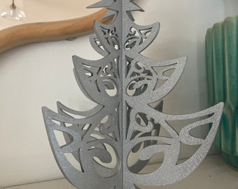 Silver Christmas Tree Mantle Decoration Sculpture 3D Freestanding