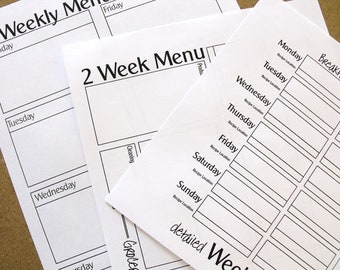 Menu Planner Forms - INSTANT DOWNLOAD - PDF file