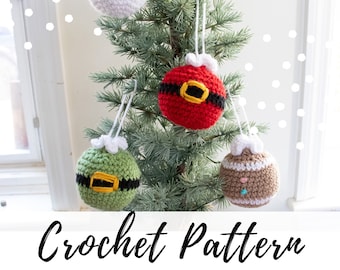 Crochet Christmas Tree Ornaments Pattern, Santa Claus, Elf, Snowman, and Gingerbread Ornament Pattern, Crochet PDF Pattern, Instant Download