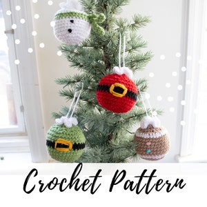 Crochet Christmas Ornaments Pattern: Santa, Elf, Snowman, Gingerbread (PDF Pattern)