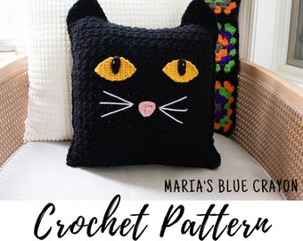 Crochet Black Cat Pillow Pattern, Crochet Halloween Pillow, Crochet Fall Pillow, PDF Download