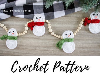 Crochet Snowman Garland Pattern, Christmas Garland for Mantle, PDF Crochet Pattern Download