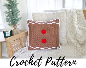 Crochet Gingerbread Pillow Pattern, Crochet Christmas Pillow, Crochet Winter Pillow, PDF Download