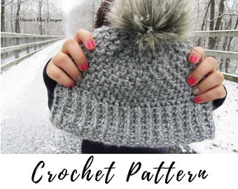 Snowden Beanie Crochet Hat Pattern, Crochet Hat Pattern, Crochet Beanie Pattern, Crochet Pom Hat Pattern for Women, Crochet hat pattern pdf