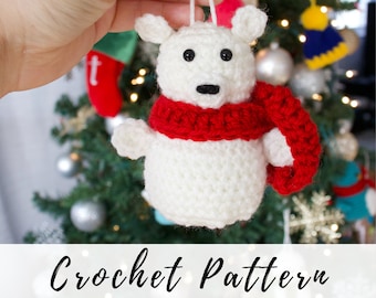 Crochet Polar Bear Ornament, Crochet Polar Bear Amigurumi, Crochet pdf pattern, Christmas Decoration, Christmas Ornament