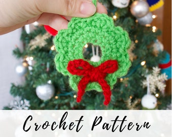 Crochet Wreath Ornament, Crochet Wreath Hanging, Crochet pdf pattern, Christmas Decoration, Christmas Ornament