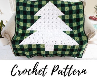 Crochet Plaid Tree Blanket Pattern, Crochet Granny Square Blanket, Crochet Winter Blanket, PDF Download