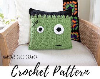 Crochet Frankenstein Pillow Pattern, Crochet Halloween Pillow, Crochet Fall Pillow, PDF Download