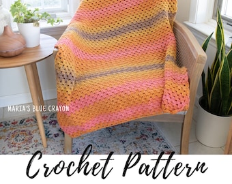 Crochet Granny Stitch Blanket Pattern, Crochet Retro Blanket Pattern, Instant PDF Download