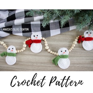 Crochet Snowman Garland Pattern, Christmas Garland for Mantle, PDF Crochet Pattern Download