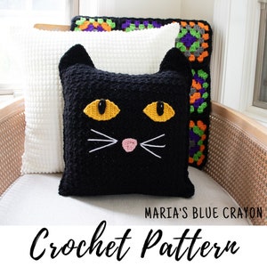 Crochet Black Cat Pillow Pattern, Crochet Halloween Pillow, Crochet Fall Pillow, PDF Download