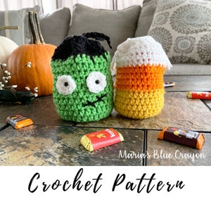 Crochet Halloween Treat Bags, Crochet Candy Corn Treat Bag for Kids, Trick or Treat Bag, Crochet Halloween Candy Bag, Frankenstein Treat Bag