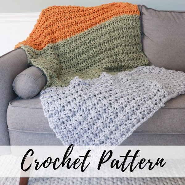 Crochet Chunky Blanket Pattern, Baby, Toddler, Throw, Queen Sizes, PDF download