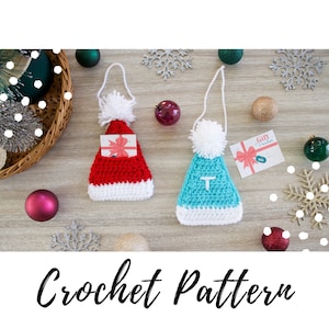 Patroon gehaakte cadeaukaarthouder en ornament, gehaakt ornament kerstmuts, haakpatroon