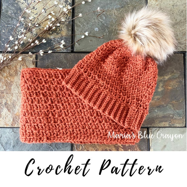 Crochet Hat and Scarf Set Pattern, Crochet Hat Pattern, Crochet Scarf Pattern, Instant PDF Download