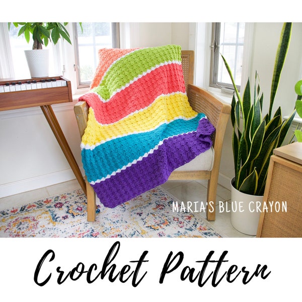 Crochet Blanket Pattern with Worsted Weight Yarn, 8 Sizes