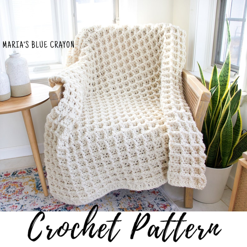 Crochet Blanket Pattern with Super Bulky Yarn, Thick + Warm image 1