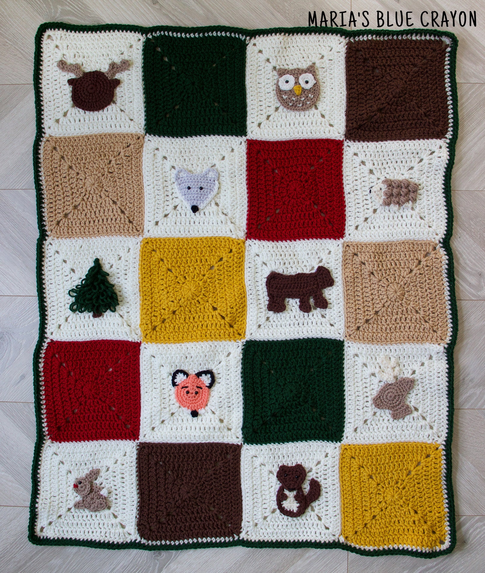 Crochet Woodland Themed Blanket Pattern Throw Size and Baby Blanket nursery Size Granny Square Woodland Blanket Etsy Canada