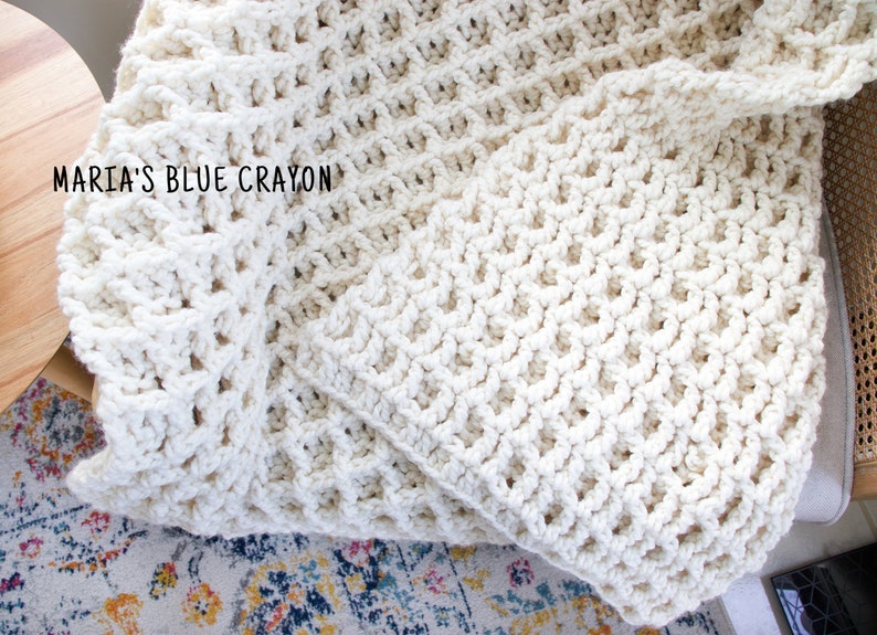 Crochet Blanket Pattern with Super Bulky Yarn, Thick + Warm image 5