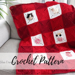 Crochet Farm Animal Blanket Pattern, Crochet Farm Animal Pattern, Crochet Farm Animal Appliques, Crochet Granny Square Blanket Pattern