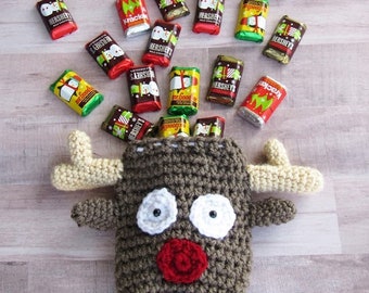 Crochet Reindeer Treat Bag, Crochet Christmas Bag, Crochet Goodie Bag for Kids, PDF Pattern Download