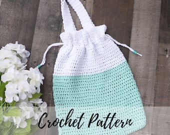 Crochet Tote Bag Pattern, Easy Cinch Design (PDF Download)