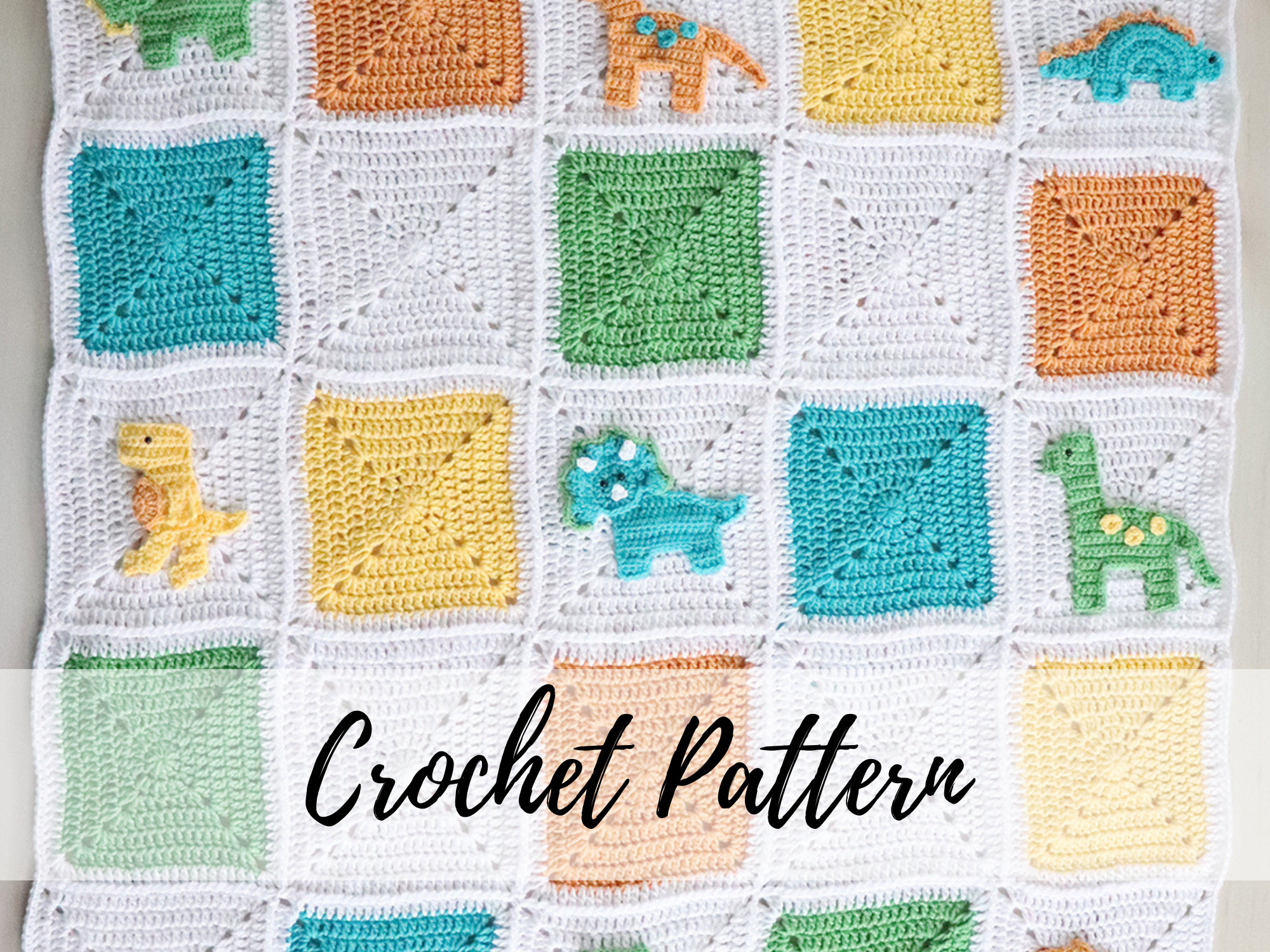 30 Dinosaur Blanket Crochet Patterns to Stitch for Kids, Nurseries, and Dino Fans 9 Dinosaur Granny Square Appliqué Blanket Pattern