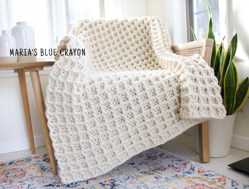 Crochet Blanket Pattern with Super Bulky Yarn, Thick + Warm image 3