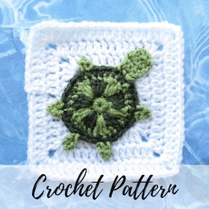 Patrón de tortuga marina de crochet, manta de tortuga marina de crochet, aplique de tortuga, animales marinos de crochet, patrón cuadrado de la abuela de crochet