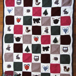 Crochet Woodland Themed Blanket Pattern, Throw Size and Baby Blanket/Nursery Size, Granny Square Woodland Blanket