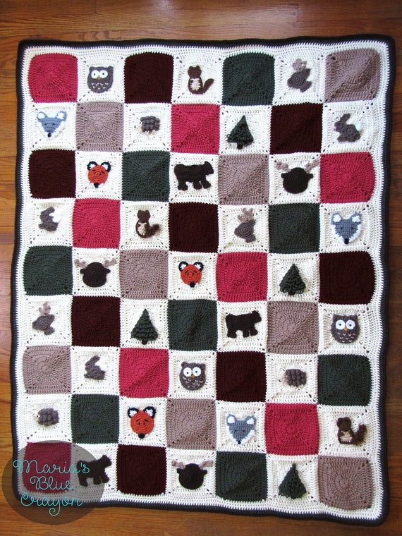 Crochet Woodland Themed Blanket Pattern Throw Size and Baby Blanket nursery Size Granny Square Woodland Blanket Etsy Canada