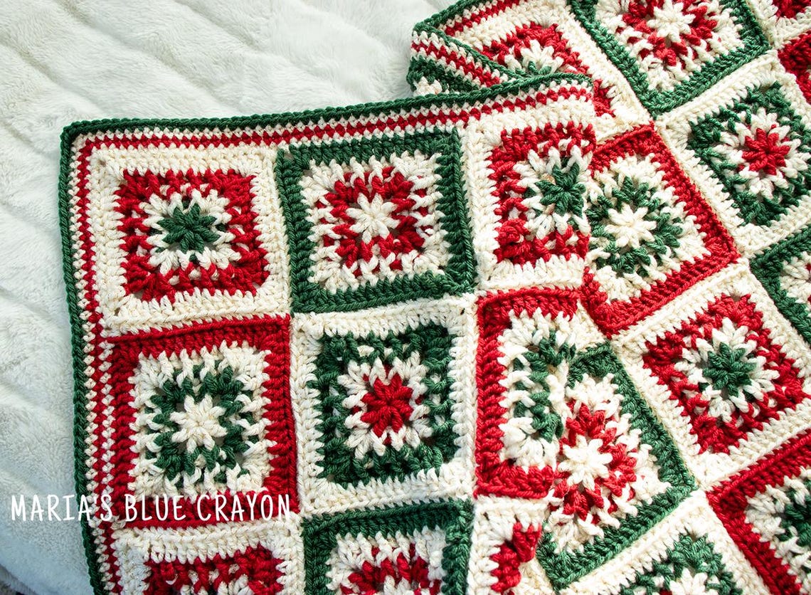 Crochet Christmas Granny Square Blanket Pattern (PDF Download) - Etsy