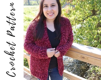 Velvet Crochet Cardigan Pattern: Easy Fall Sweater (PDF Digital Download)
