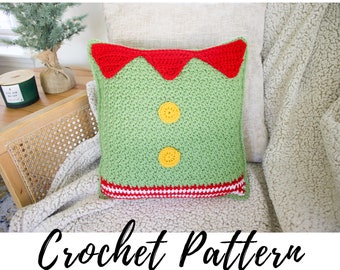 Crochet Elf Pillow Pattern, Crochet Christmas Pillow, Crochet Winter Pillow, PDF Download