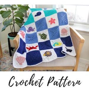 Crochet Ocean Blanket Pattern: Sea Animal Granny Square (PDF Pattern)