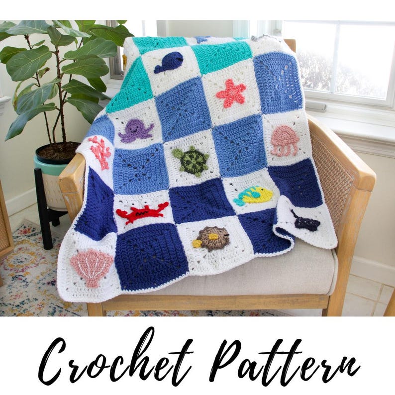 Crochet Ocean Blanket Pattern: Sea Animal Granny Square (PDF Pattern) image 1