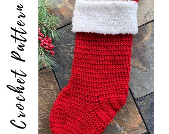 Crochet Christmas Stocking Pattern, Traditional Stocking Pattern, Crochet Christmas Decor Pattern, Red Stocking PDF pattern