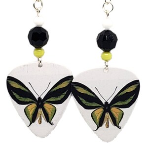 Light Green BUTTERFLY E Guitar Pick Beaded Earrings - Handmade in USA